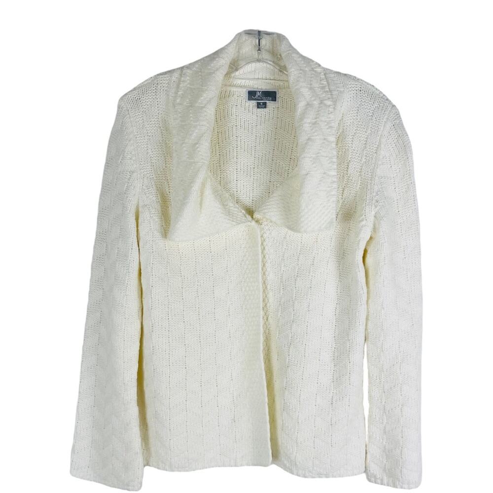 JM Collection cream chevron patch knit collared cottagecore cardigan small